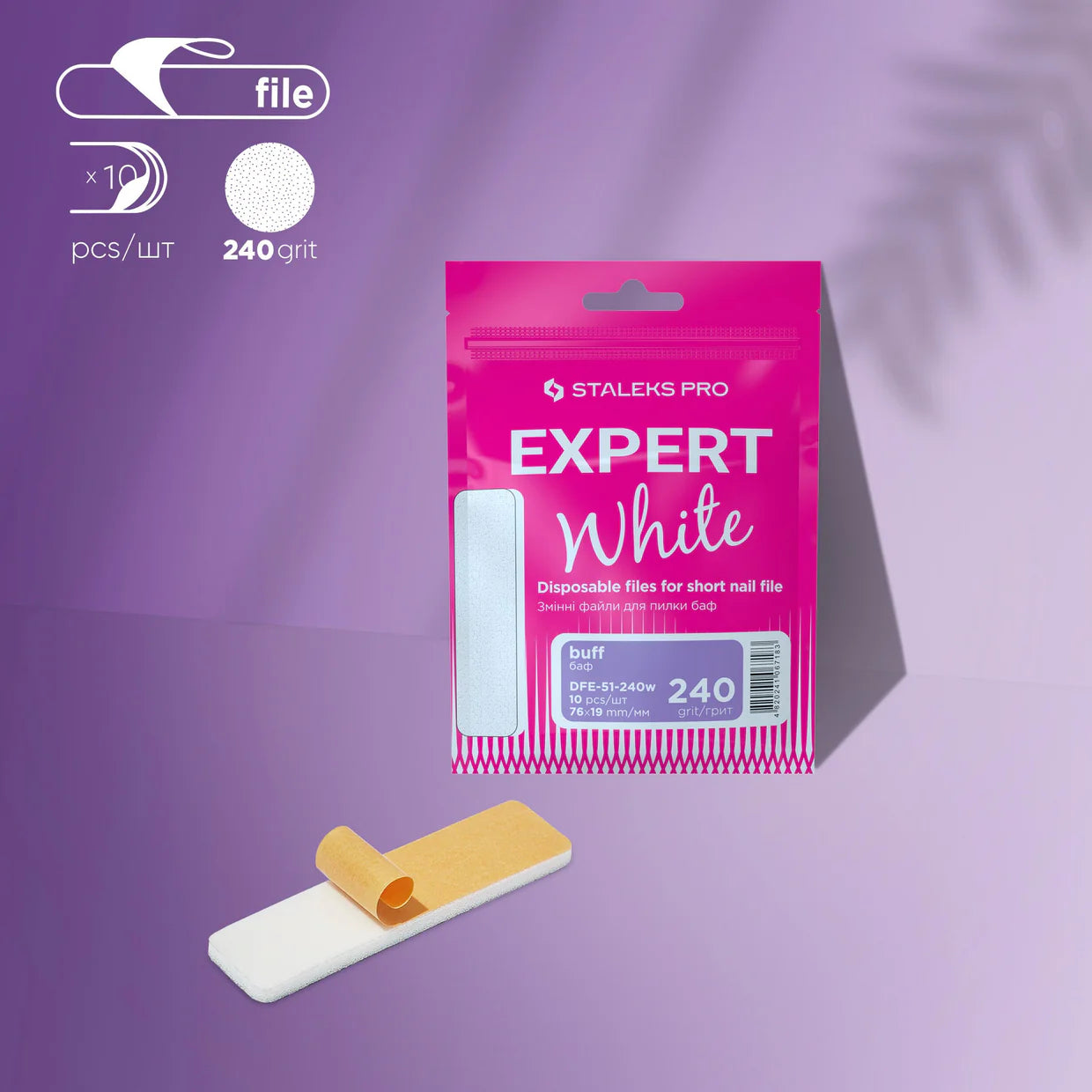 EXPERT 51 Adhesive nail buffer for short base, 240 grit (10 pcs)