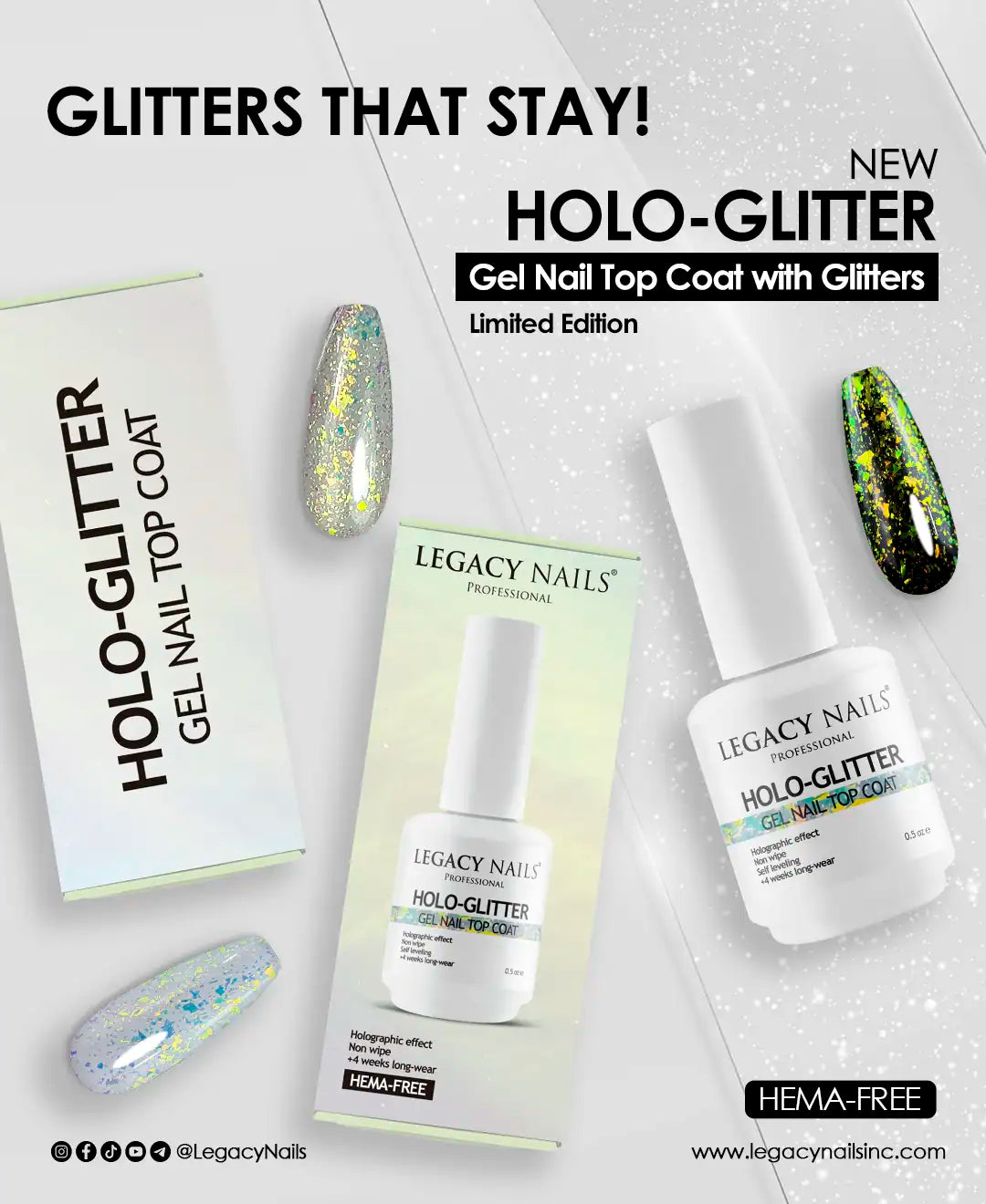 HOLOGLITTER – Gel Nail Top Coat with Glitter for Dazzling Nails