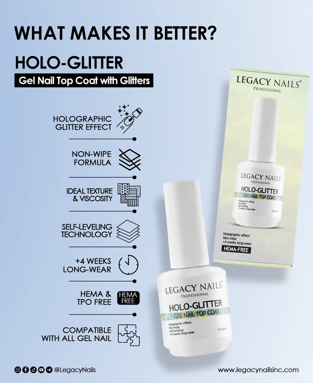 HOLOGLITTER – Gel Nail Top Coat with Glitter for Dazzling Nails