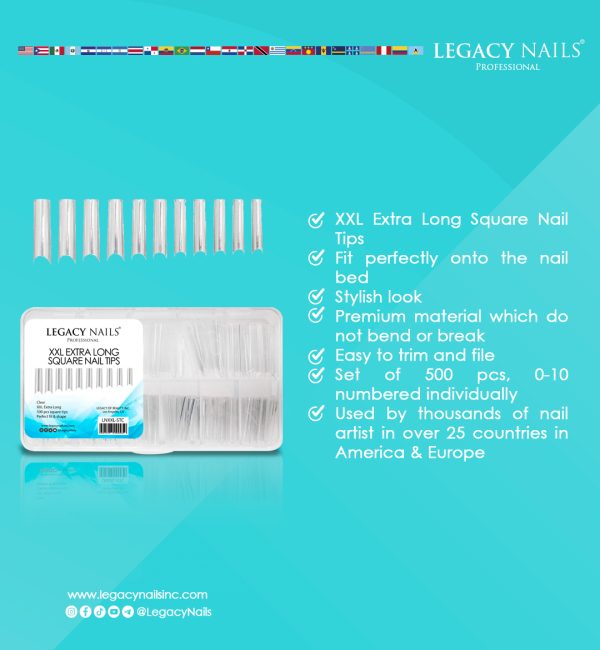 XXL Extra Long Square Nail Tips Clear