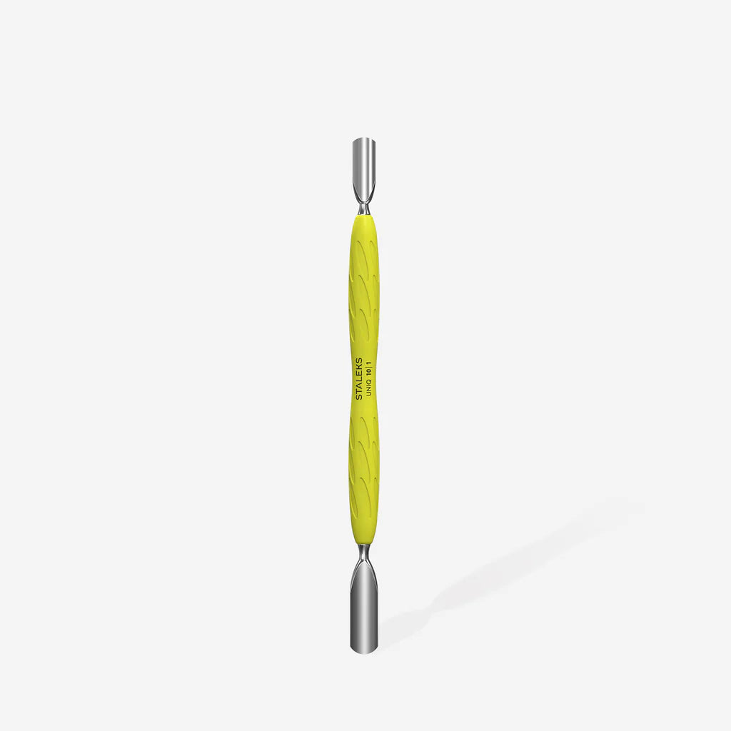 Manicure pusher Gummy with yellow silicone handle UNIQ 10 TYPE 1 (rounded wide and rounded narrow pusher)