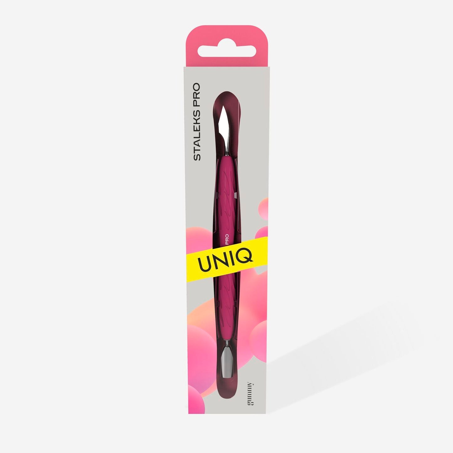 Manicure pusher Gummy with silicone handle UNIQ 10 TYPE 3 (rounded narrow pusher and cleaner)