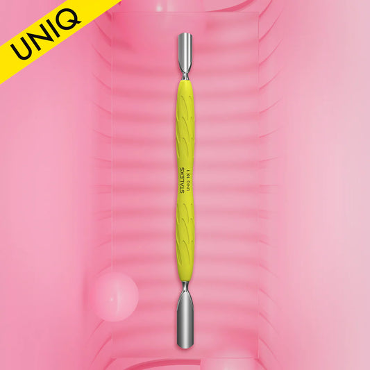 Manicure pusher Gummy with yellow silicone handle UNIQ 10 TYPE 1 (rounded wide and rounded narrow pusher)