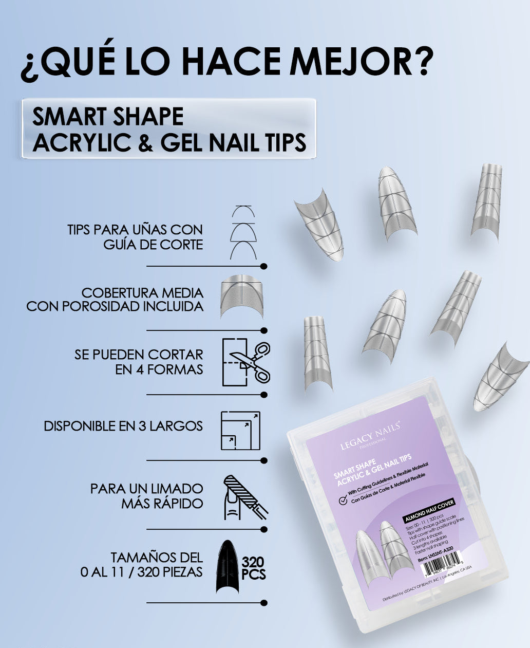 SMART SHAPE Gel and Acrylic Nail Tips – Almond Half Cover
