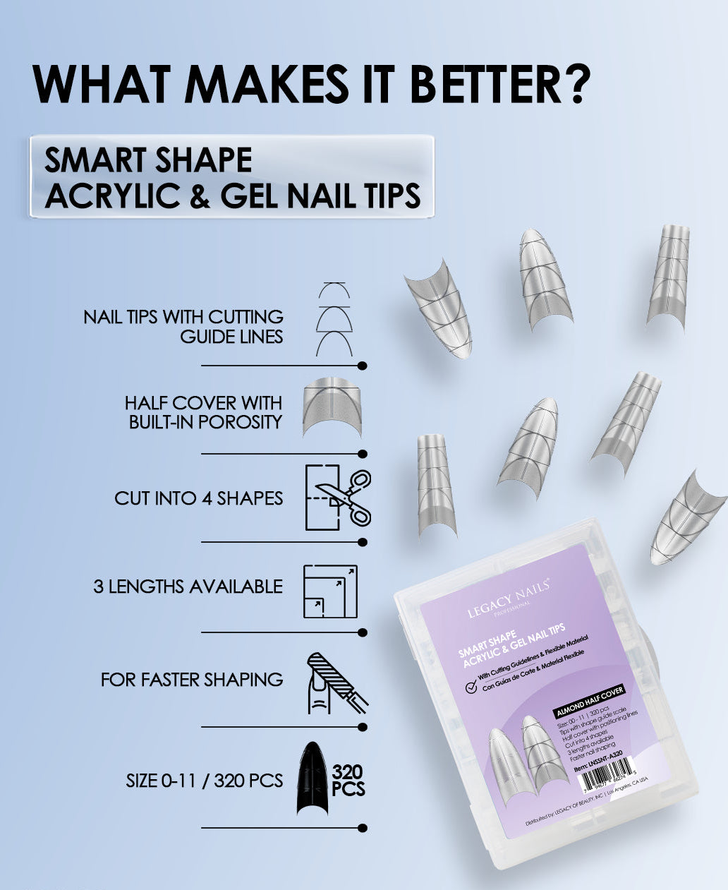 SMART SHAPE Gel and Acrylic Nail Tips – Almond Half Cover