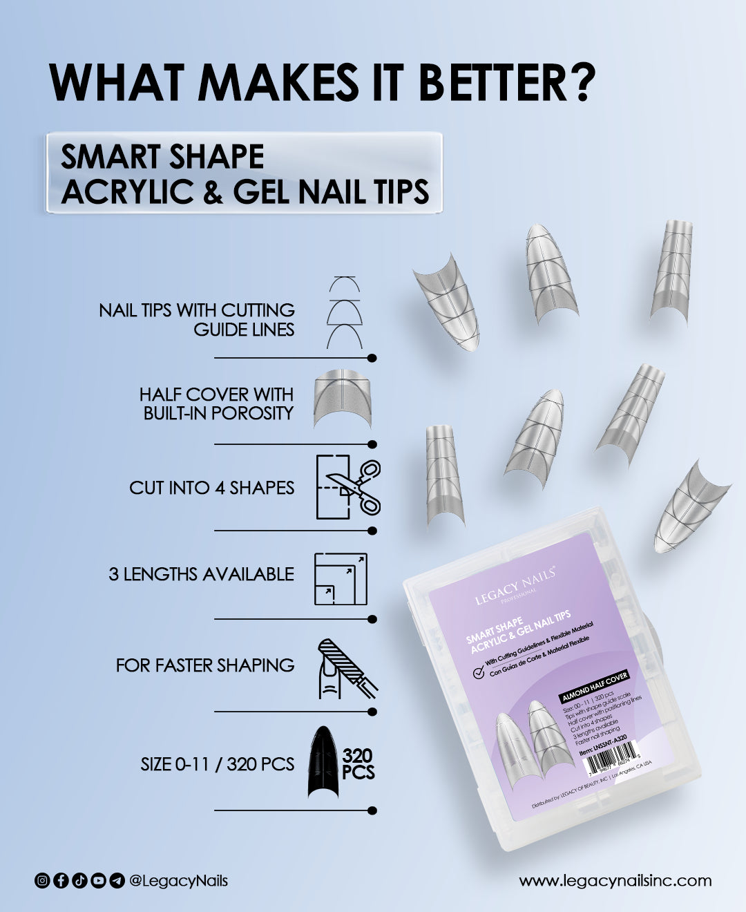 SMART SHAPE Gel and Acrylic Nail Tips – Coffin Half Cover