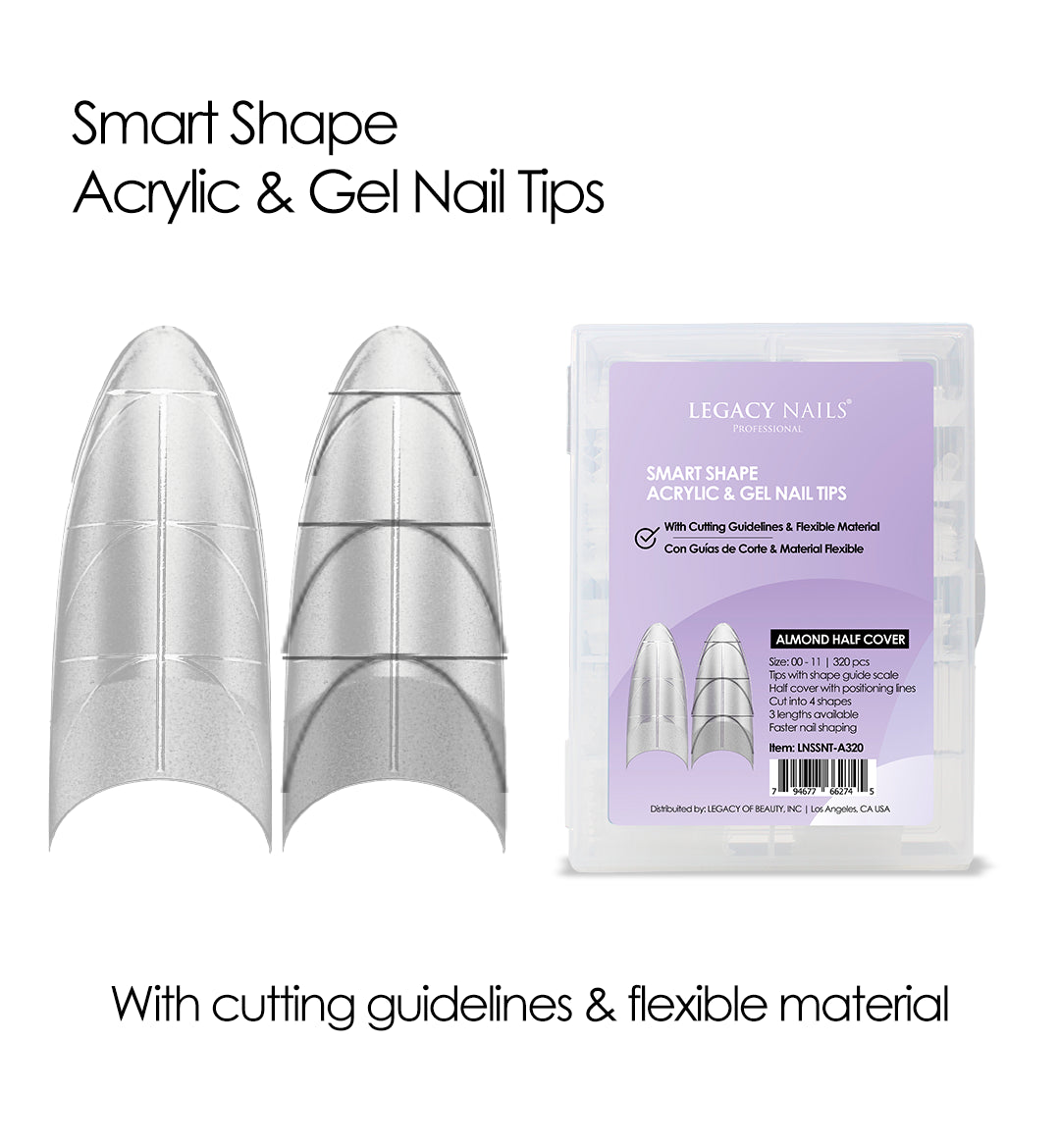 SMART SHAPE Gel and Acrylic Nail Tips – Almond Half Cover