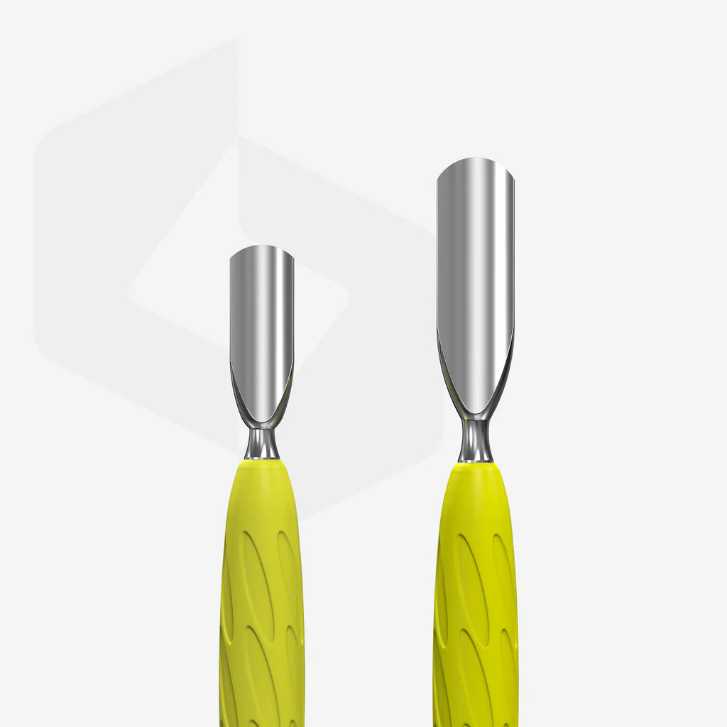 Manicure pusher Gummy with yellow silicone handle UNIQ 10 TYPE 1 (rounded wide and rounded narrow pusher)