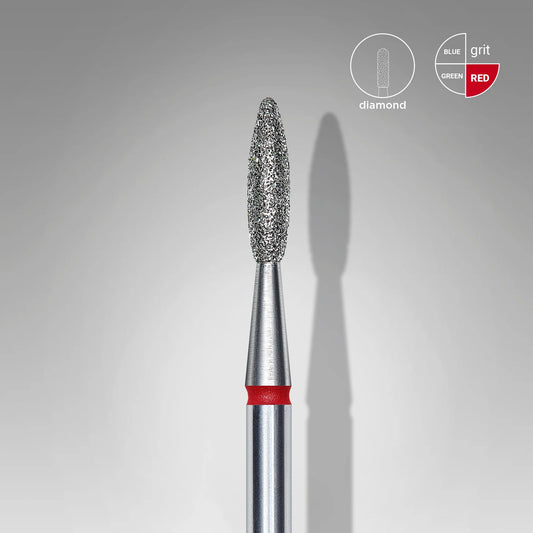 Diamond nail drill bit pointed flame red EXPERT head diameter 2,1 mm / working part 8 mm