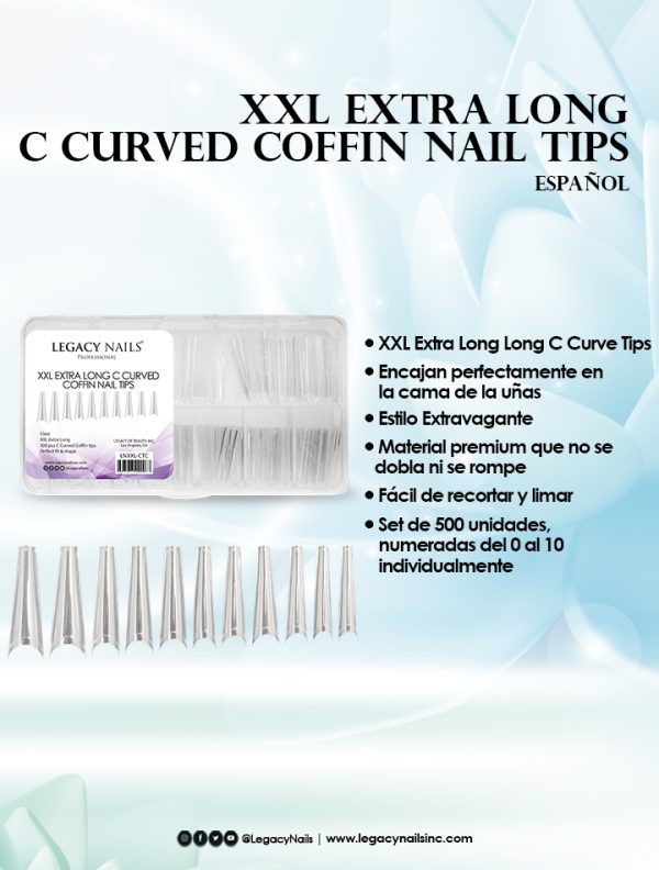 XXL Extra Long C Curved Coffin Nail Tips - Clear