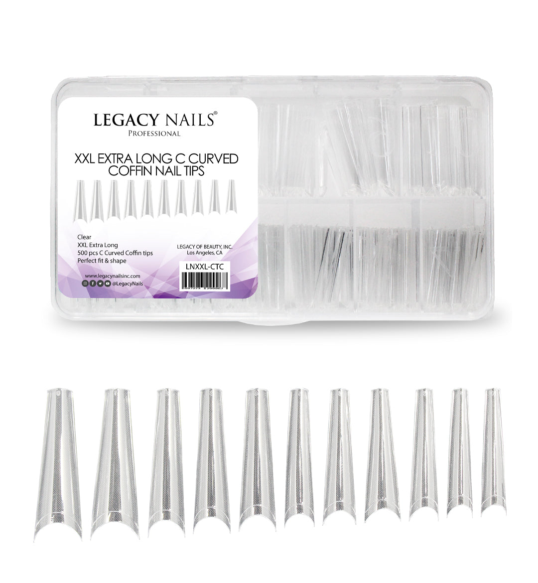 XXL Extra Long C Curved Coffin Nail Tips - Clear